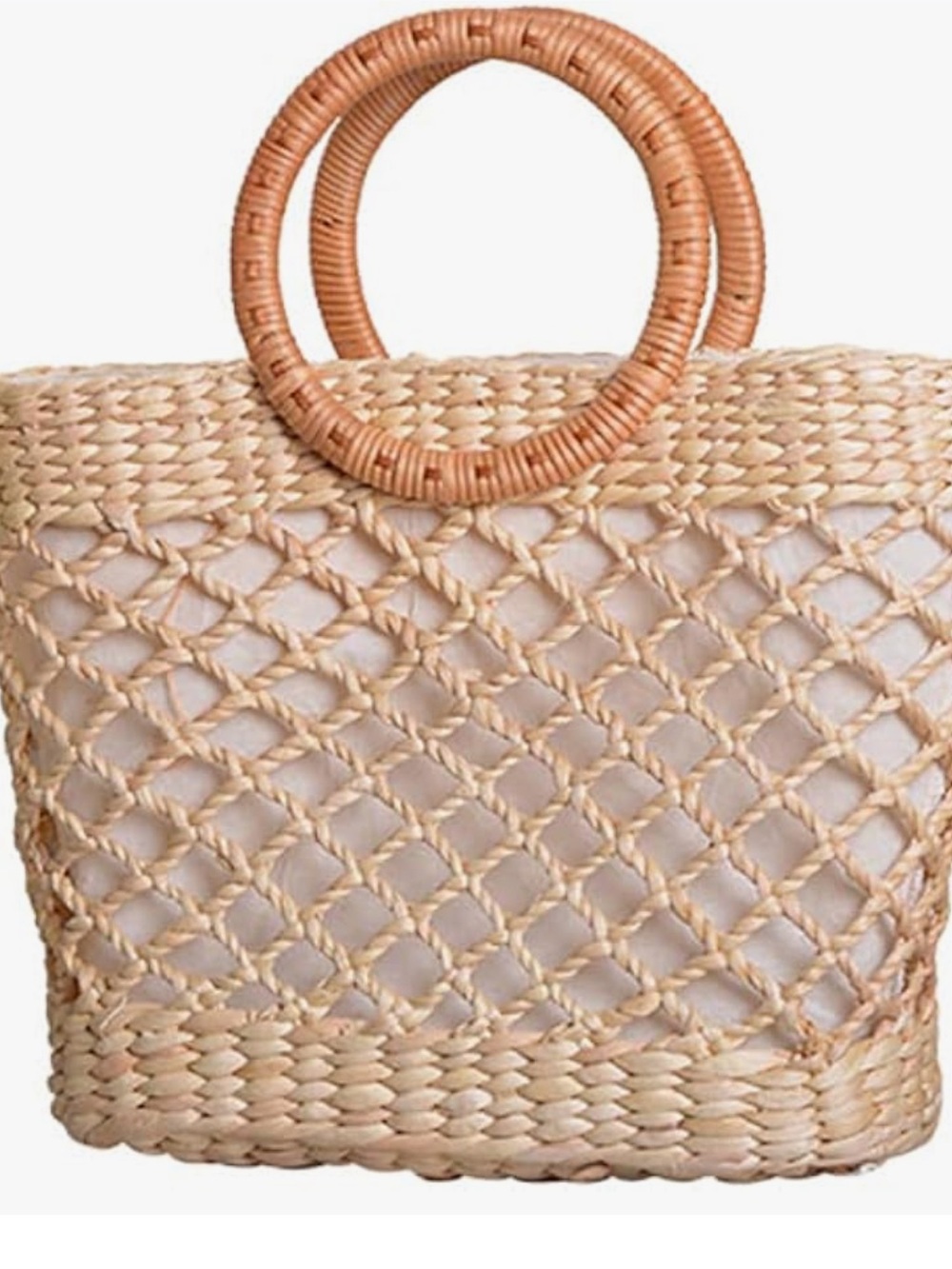 Women’s Large Straw Bag with Wood Handles
